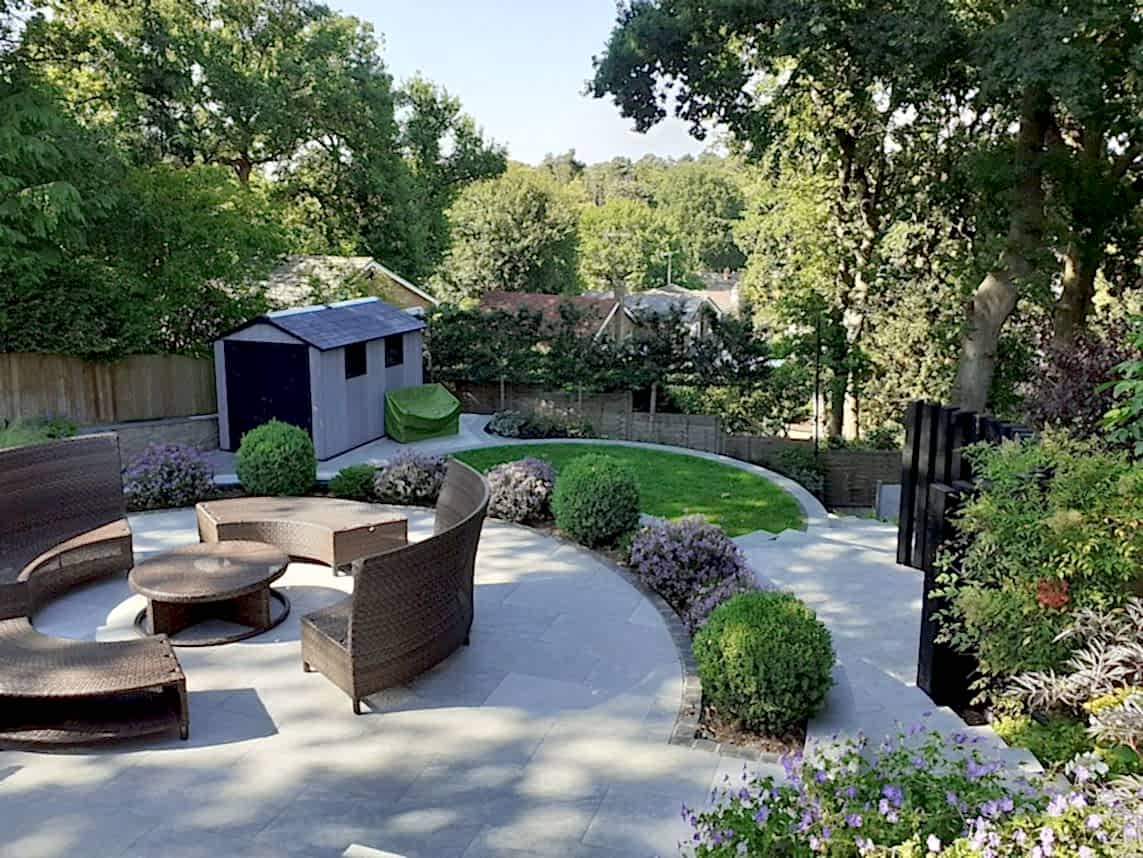 Sloping garden design Sandhurst Berkshire