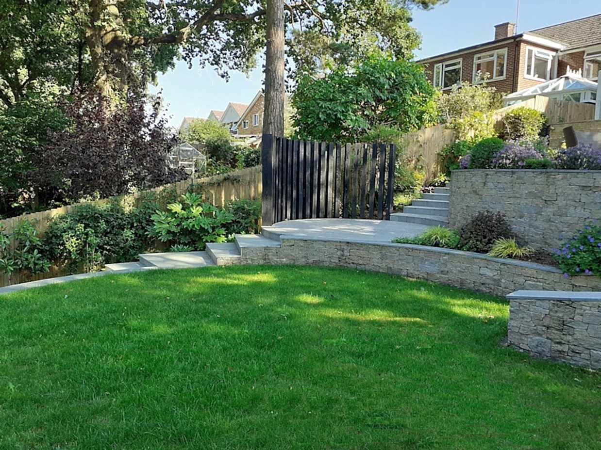 Sloping garden design Sandhurst Berkshire