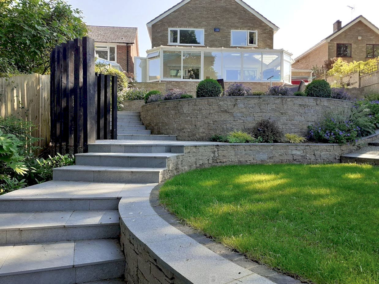 Sloping garden design Sandhurst Berkshire