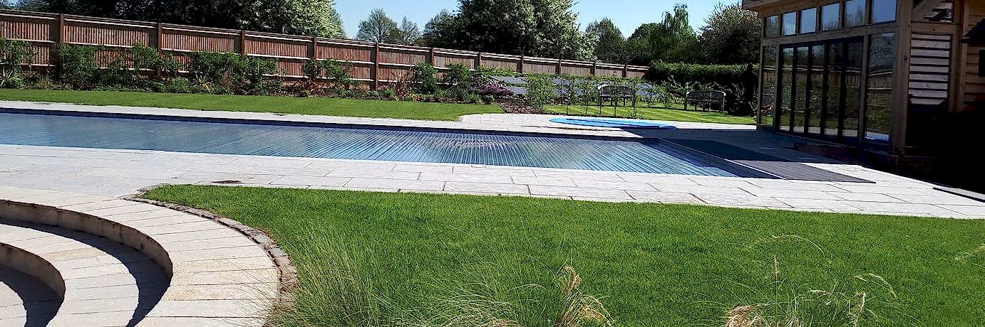 Large, sloping garden design in Finchampstead, Berkshire.