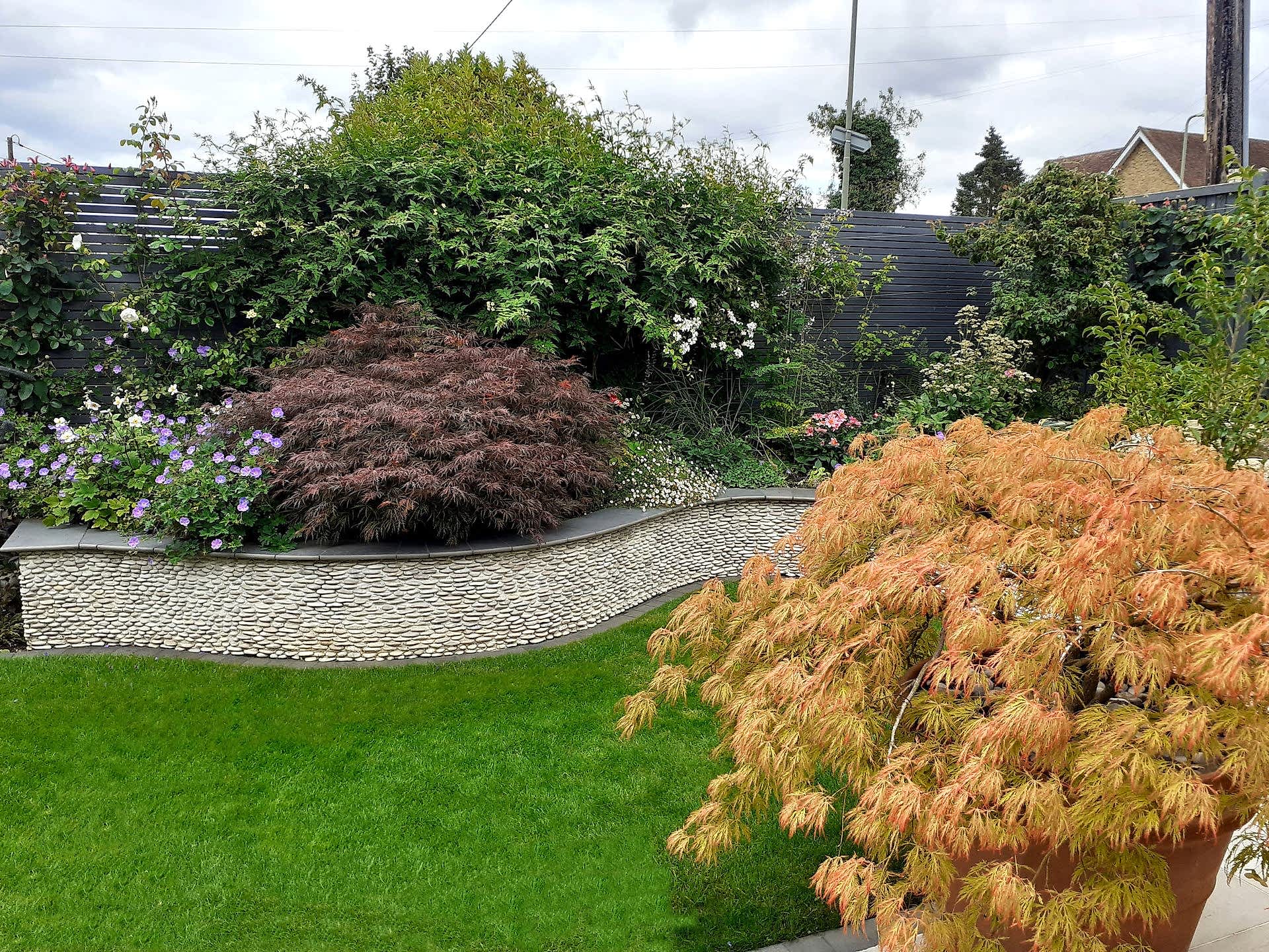 Garden design in Windsor Berkshire with swimming pool and outdoor kitchen